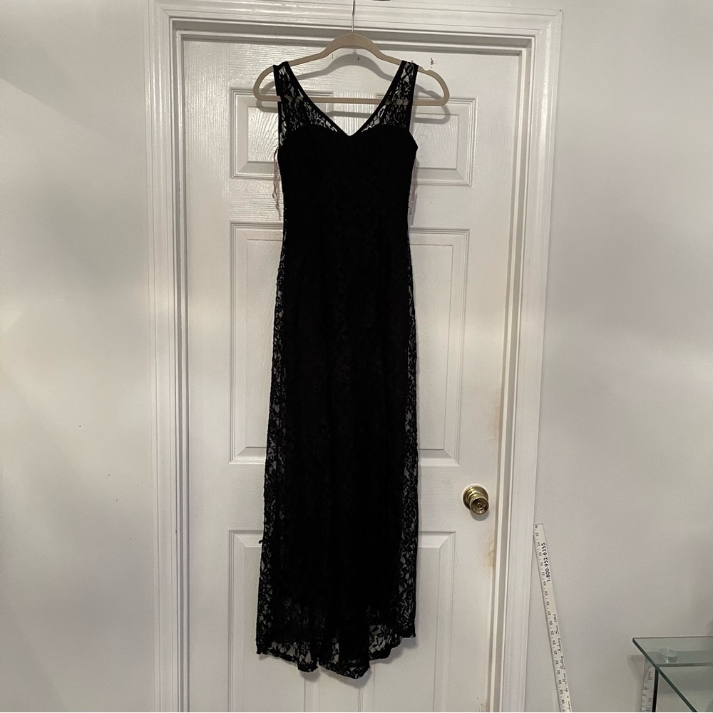 Danesi Black V Neck Lace Dress Small
